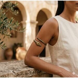 Vintage Brass Snake Arm Cuff Bracelet - Egyptian Revival Style